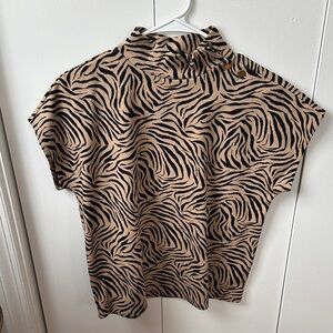 Ann Taylor Black and Tan Zebra Pattern Top Size MP
